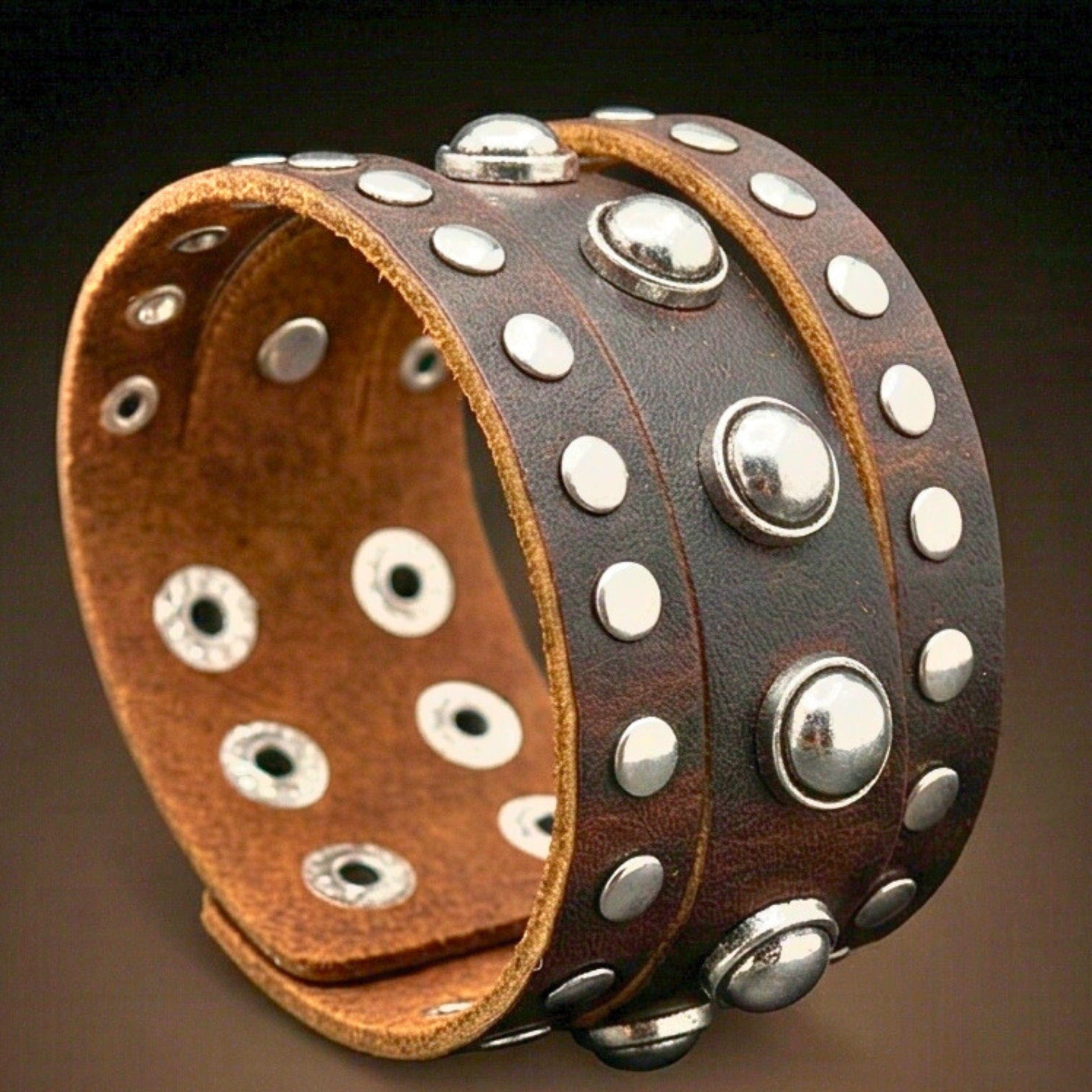 THE MEN THING Leather Bracelet GLADIATOR STUD - 42mm Genuine Leather Adjustable Bracelet for Men & Boys (9 inch)