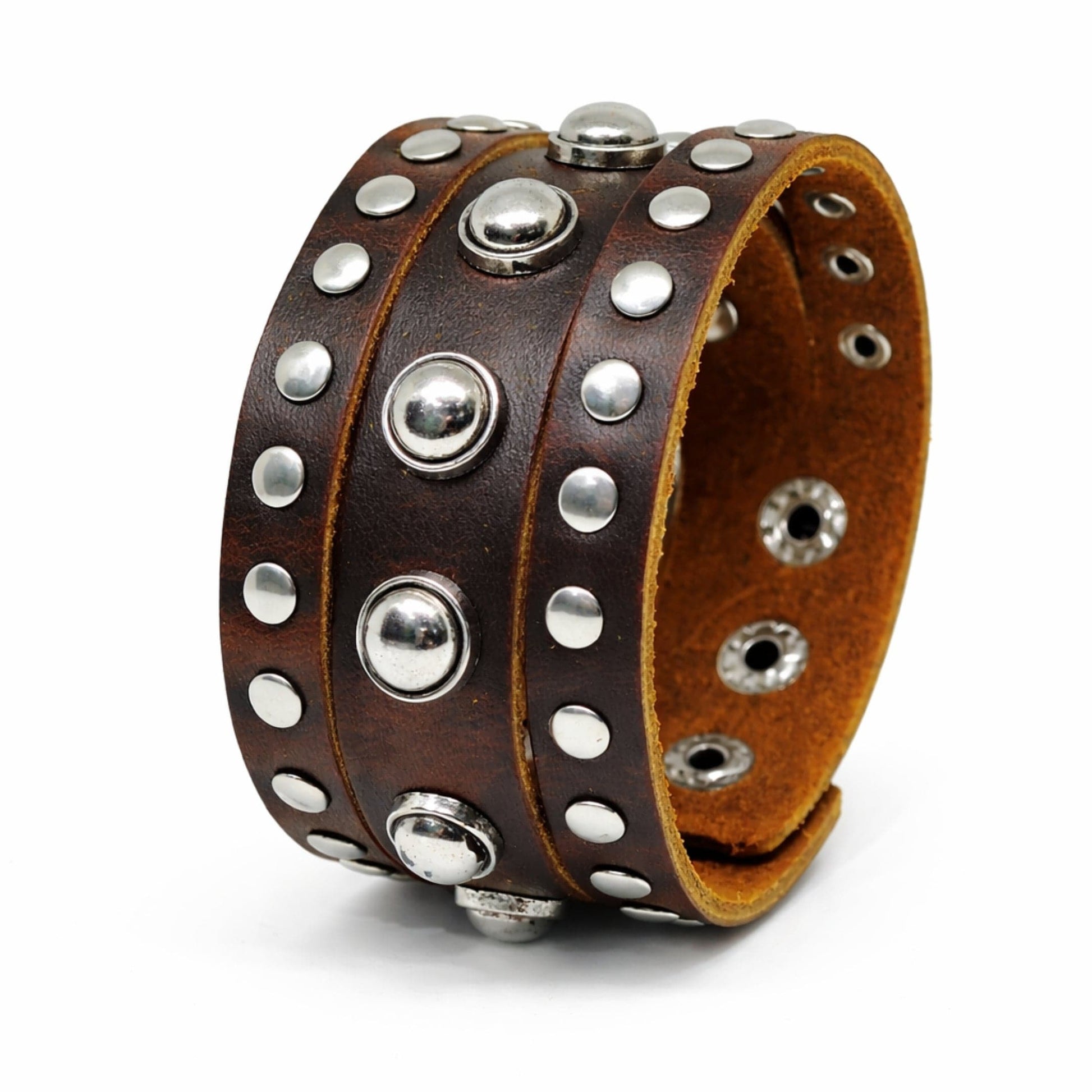 THE MEN THING Leather Bracelet GLADIATOR STUD - 42mm Genuine Leather Adjustable Bracelet for Men & Boys (9 inch)