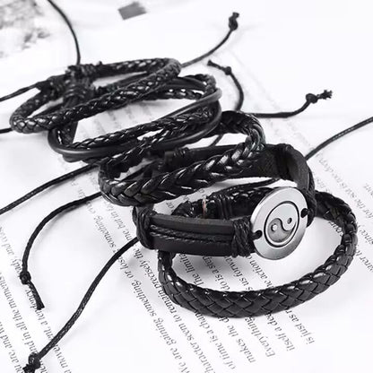 THE MEN THING Leather Bracelet GOLIATH KNOT  -  5 Pcs Genuine Braided Leather Bracelet Set for Men & Boys (8 inch)