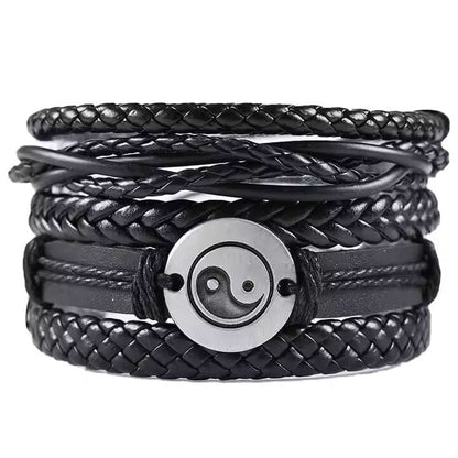 THE MEN THING Leather Bracelet GOLIATH KNOT  -  5 Pcs Genuine Braided Leather Bracelet Set for Men & Boys (8 inch)