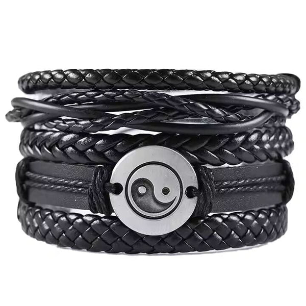 GOLIATH KNOT  -  5 Pcs Genuine Braided Leather Bracelet Set for Men & Boys (8 inch)