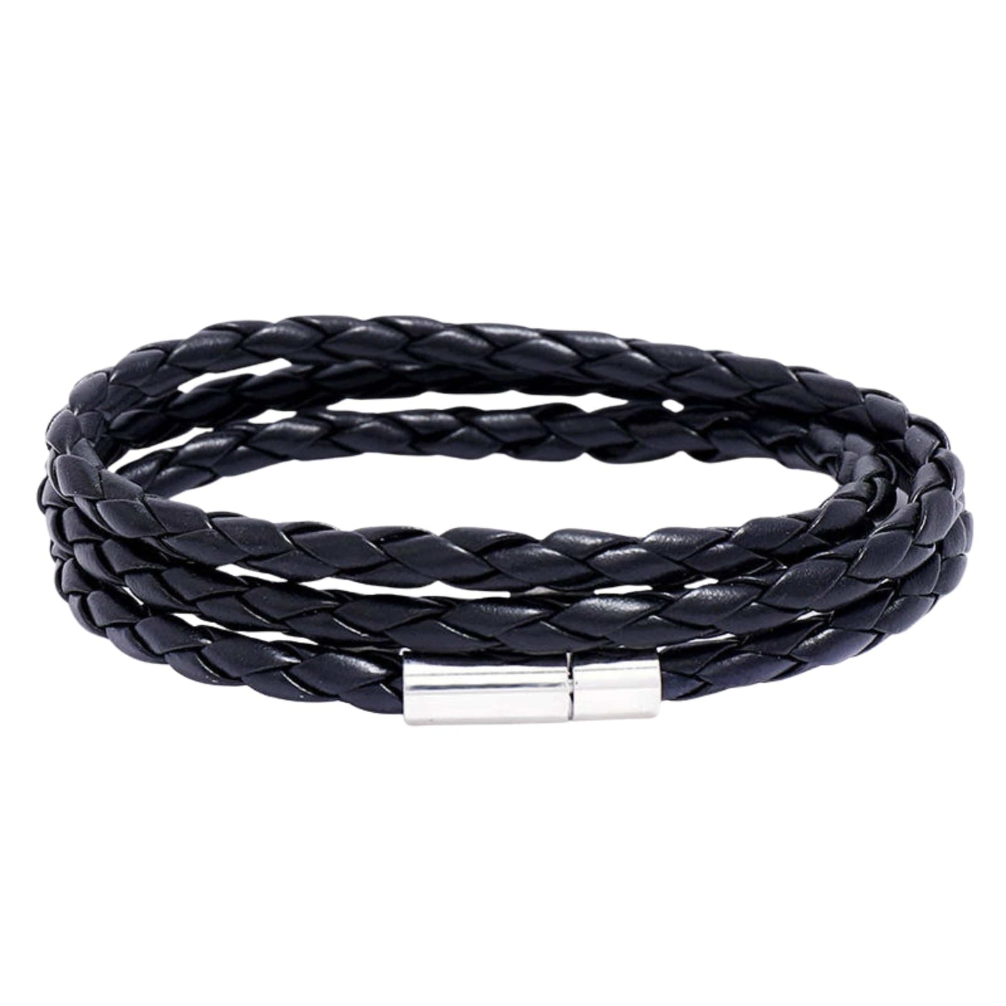 THE MEN THING Leather Bracelet GRIMOAK TWIST - Black 5mm Genuine Leather Bracelet with Stainless Steel Magnetic Barrel Push Clasp for Men & Boys (24 inch)
