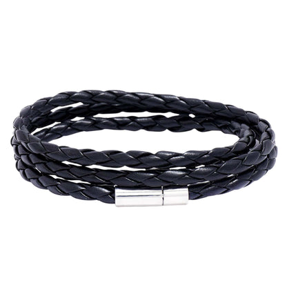 THE MEN THING Leather Bracelet GRIMOAK TWIST - Black 5mm Genuine Leather Bracelet with Stainless Steel Magnetic Barrel Push Clasp for Men & Boys (24 inch)