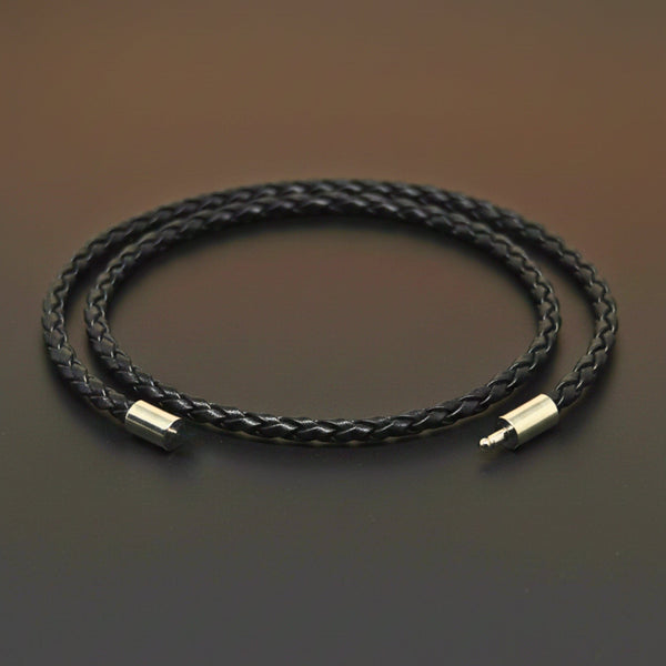 GRIMOAK TWIST - Black 5mm Genuine Leather Bracelet with Stainless Steel Magnetic Barrel Push Clasp for Men & Boys (24 inch)