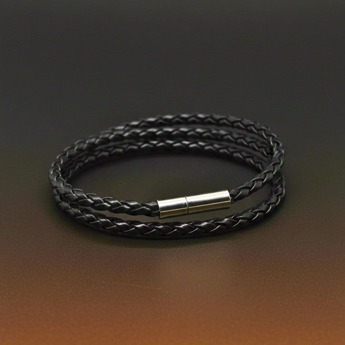 THE MEN THING Leather Bracelet GRIMOAK TWIST - Black 5mm Genuine Leather Bracelet with Stainless Steel Magnetic Barrel Push Clasp for Men & Boys (24 inch)