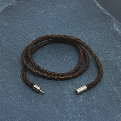 THE MEN THING Leather Bracelet GRIMOAK TWIST - Brown 5mm Genuine Leather Bracelet with Stainless Steel Magnetic Barrel Push Clasp for Men & Boys (24 inch)