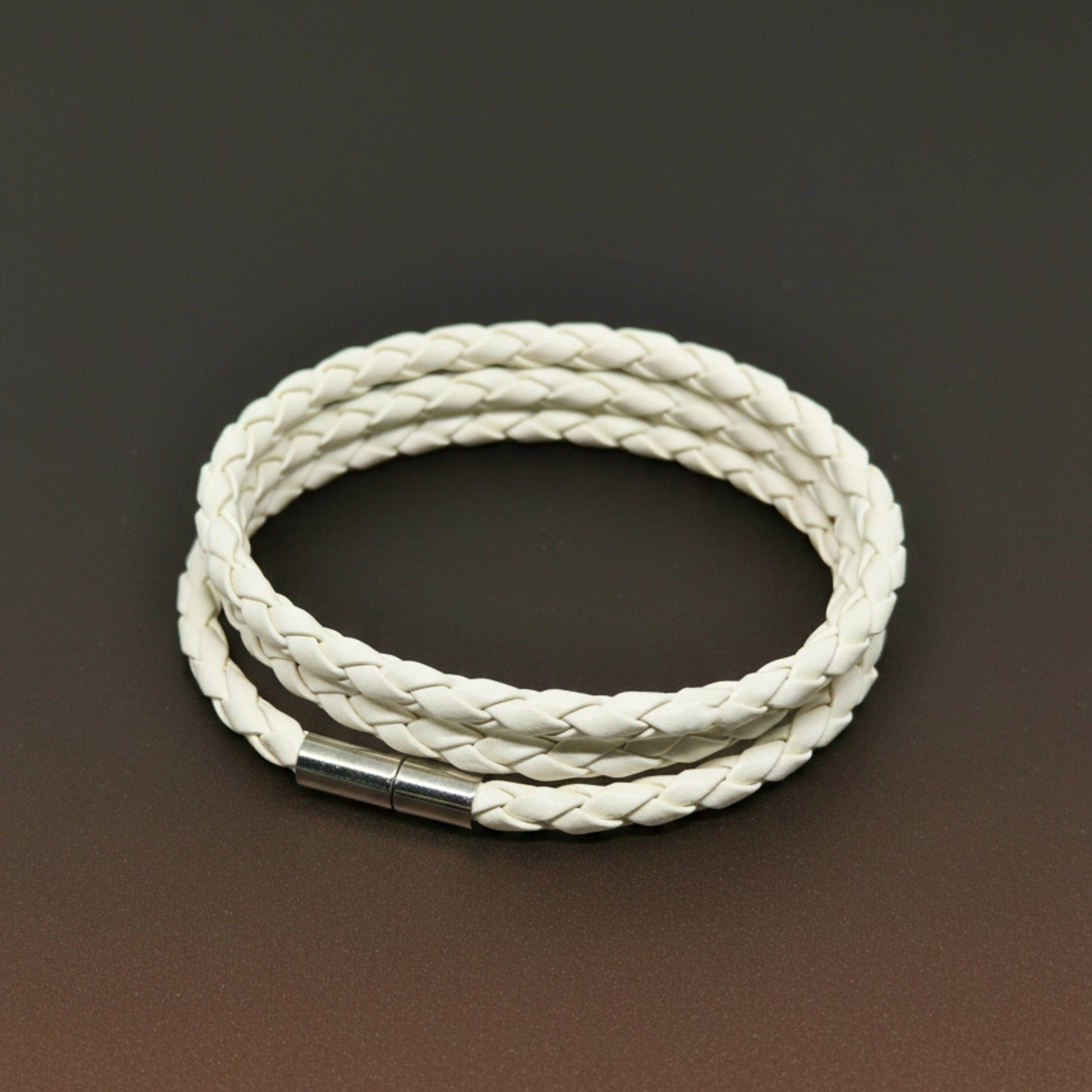THE MEN THING Leather Bracelet GRIMOAK TWIST - White 5mm Genuine Leather Bracelet with Stainless Steel Magnetic Barrel Push Clasp for Men & Boys (24 inch)