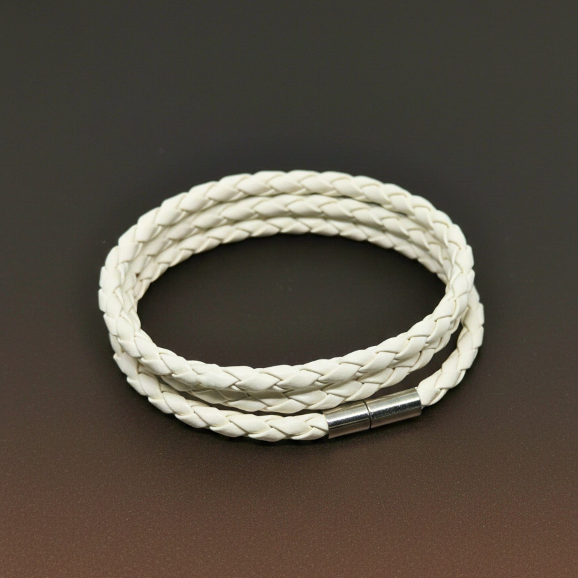 THE MEN THING Leather Bracelet GRIMOAK TWIST - White 5mm Genuine Leather Bracelet with Stainless Steel Magnetic Barrel Push Clasp for Men & Boys (24 inch)