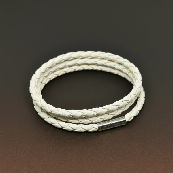 GRIMOAK TWIST - White 5mm Genuine Leather Bracelet with Stainless Steel Magnetic Barrel Push Clasp for Men & Boys (24 inch)