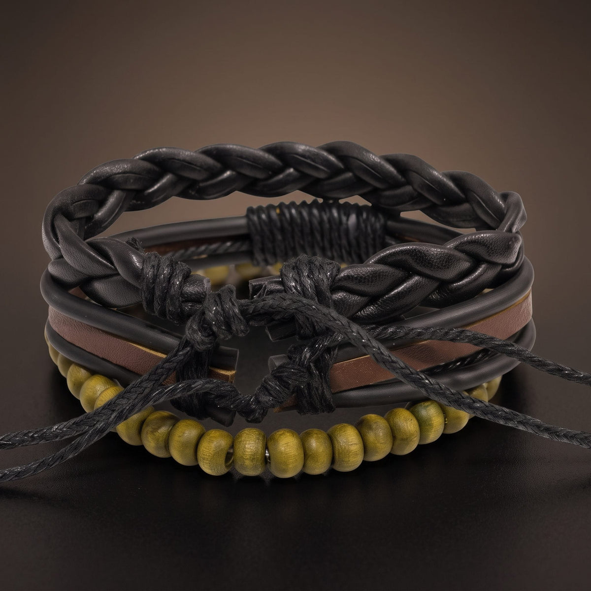 THE MEN THING Leather Bracelet GROVE EDGE - 3Pcs Genuine Leather Adjustable Bracelets Set for Men & Boys