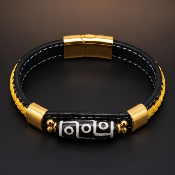 GUARDIAN DZI - 12mm Genuine Leather Bracelet with Stainless Steel Magnetic Buckle for Men & Boys (8 inch)