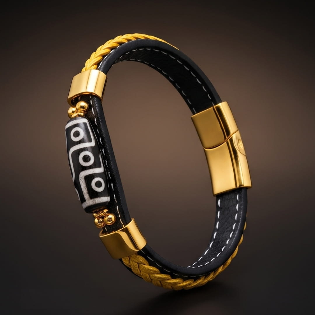 THE MEN THING Leather Bracelet GUARDIAN DZI - 12mm Genuine Leather Bracelet with Stainless Steel Magnetic Buckle for Men & Boys (8 inch)