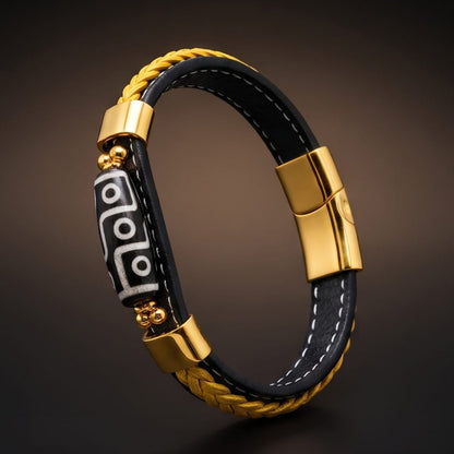 THE MEN THING Leather Bracelet GUARDIAN DZI - 12mm Genuine Leather Bracelet with Stainless Steel Magnetic Buckle for Men & Boys (8 inch)
