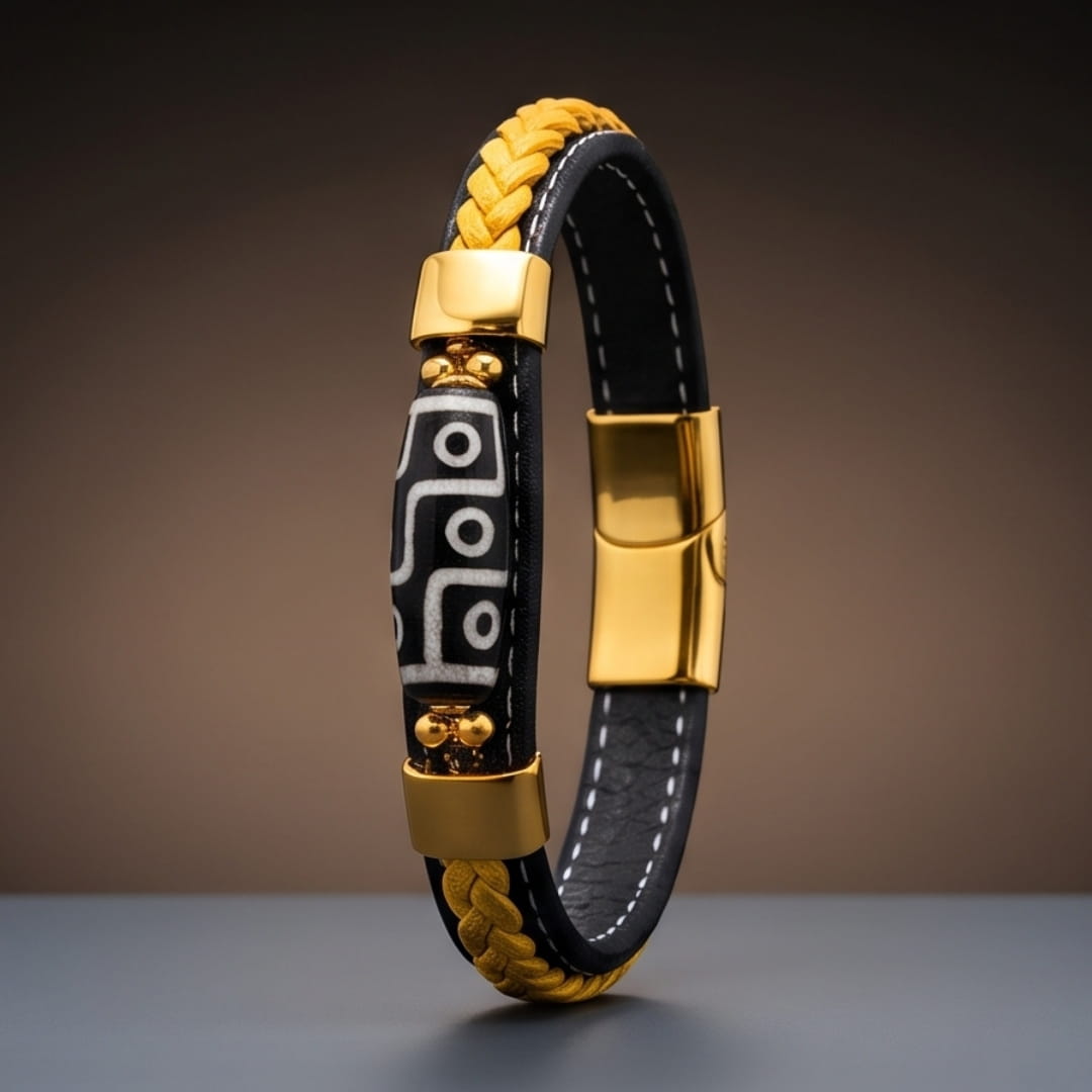 THE MEN THING Leather Bracelet GUARDIAN DZI - 12mm Genuine Leather Bracelet with Stainless Steel Magnetic Buckle for Men & Boys (8 inch)
