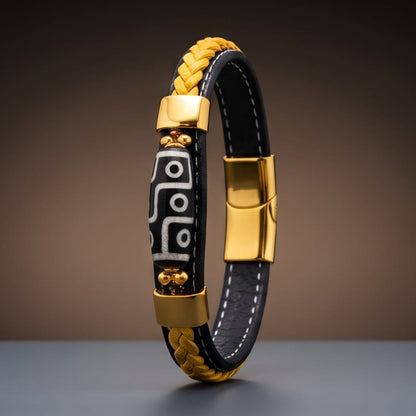 THE MEN THING Leather Bracelet GUARDIAN DZI - 12mm Genuine Leather Bracelet with Stainless Steel Magnetic Buckle for Men & Boys (8 inch)
