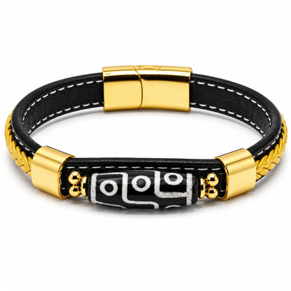 THE MEN THING Leather Bracelet GUARDIAN DZI - 12mm Genuine Leather Bracelet with Stainless Steel Magnetic Buckle for Men & Boys (8 inch)