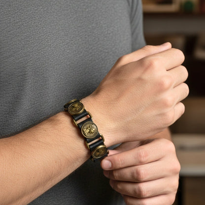 THE MEN THING Leather Bracelet HERITAGE COIN - 20mm Genuine Leather Adjustable Bracelet for Men & Boys (9 inch)