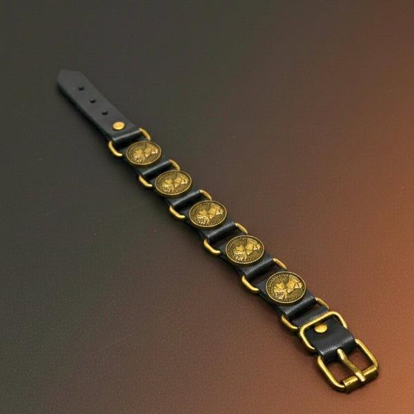 HERITAGE COIN - 20mm Genuine Leather Adjustable Bracelet for Men & Boys (9 inch)