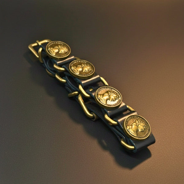 HERITAGE COIN - 20mm Genuine Leather Adjustable Bracelet for Men & Boys (9 inch)