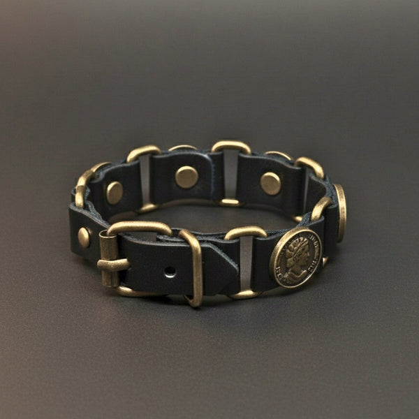 HERITAGE COIN - 20mm Genuine Leather Adjustable Bracelet for Men & Boys (9 inch)