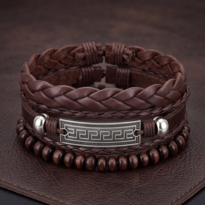 THE MEN THING Leather Bracelet HERITAGE KEY - 3Pcs Genuine Leather Adjustable Bracelets Set for Men & Boys