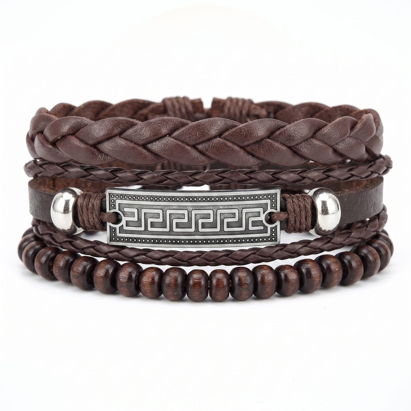 THE MEN THING Leather Bracelet HERITAGE KEY - 3Pcs Genuine Leather Adjustable Bracelets Set for Men & Boys