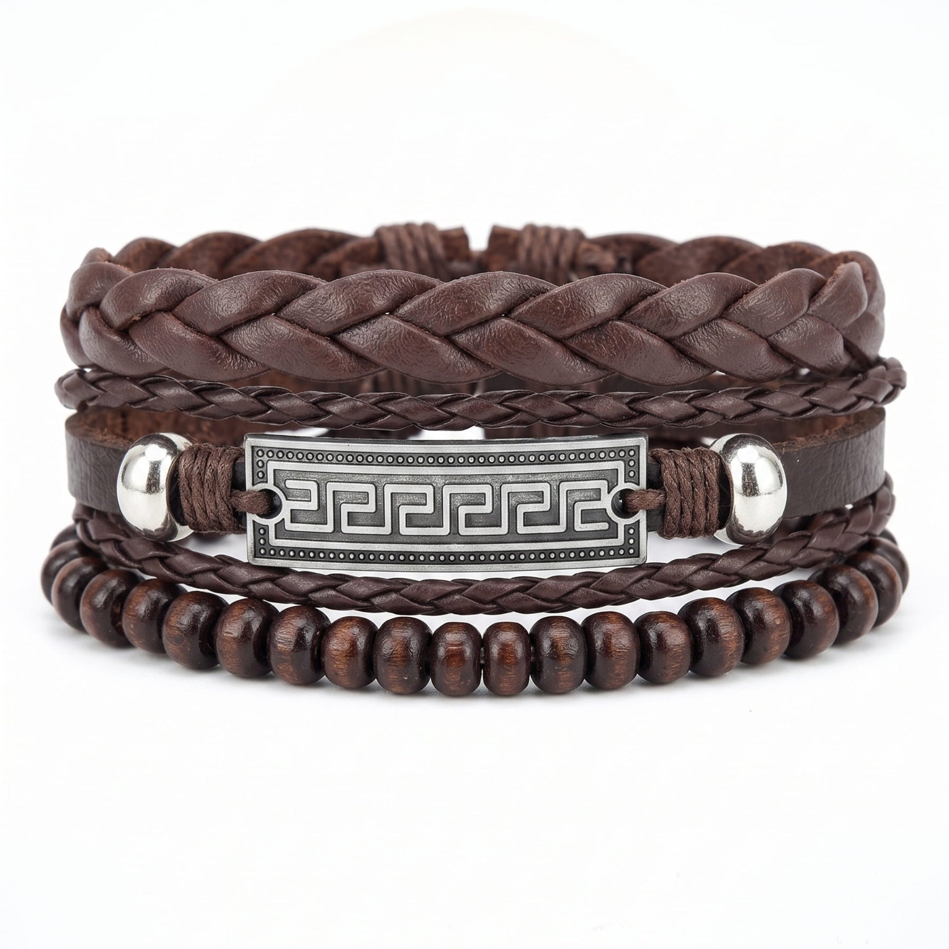 THE MEN THING Leather Bracelet HERITAGE KEY - 3Pcs Genuine Leather Adjustable Bracelets Set for Men & Boys