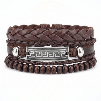 THE MEN THING Leather Bracelet HERITAGE KEY - 3Pcs Genuine Leather Adjustable Bracelets Set for Men & Boys