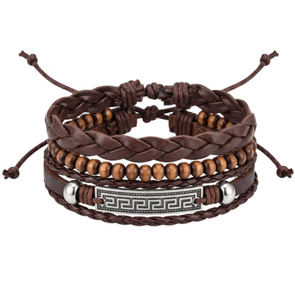 THE MEN THING Leather Bracelet HERITAGE KEY - 3Pcs Genuine Leather Adjustable Bracelets Set for Men & Boys