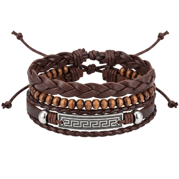HERITAGE KEY - 3Pcs Genuine Leather Adjustable Bracelets Set for Men & Boys