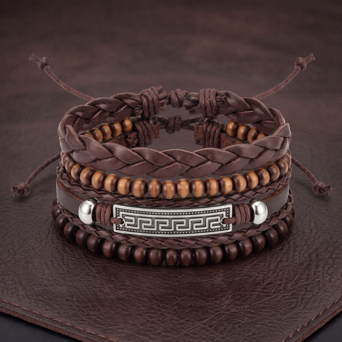 THE MEN THING Leather Bracelet HERITAGE KEY - 3Pcs Genuine Leather Adjustable Bracelets Set for Men & Boys