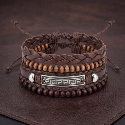 THE MEN THING Leather Bracelet HERITAGE KEY - 3Pcs Genuine Leather Adjustable Bracelets Set for Men & Boys
