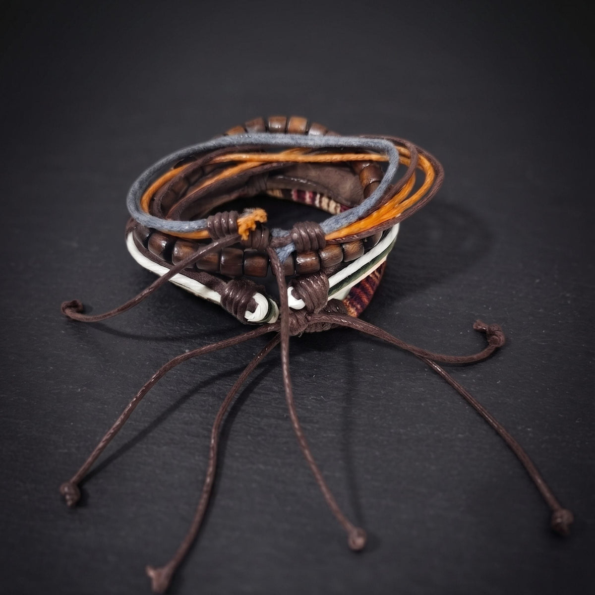 THE MEN THING Leather Bracelet HERITAGE NOMAD - 4 Pcs Genuine Leather Adjustable Bracelet Set for Men & Boys (8 inch)