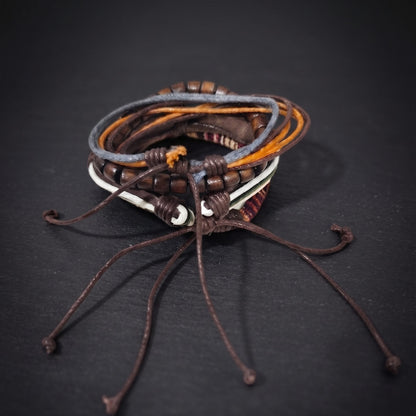 THE MEN THING Leather Bracelet HERITAGE NOMAD - 4 Pcs Genuine Leather Adjustable Bracelet Set for Men & Boys (8 inch)