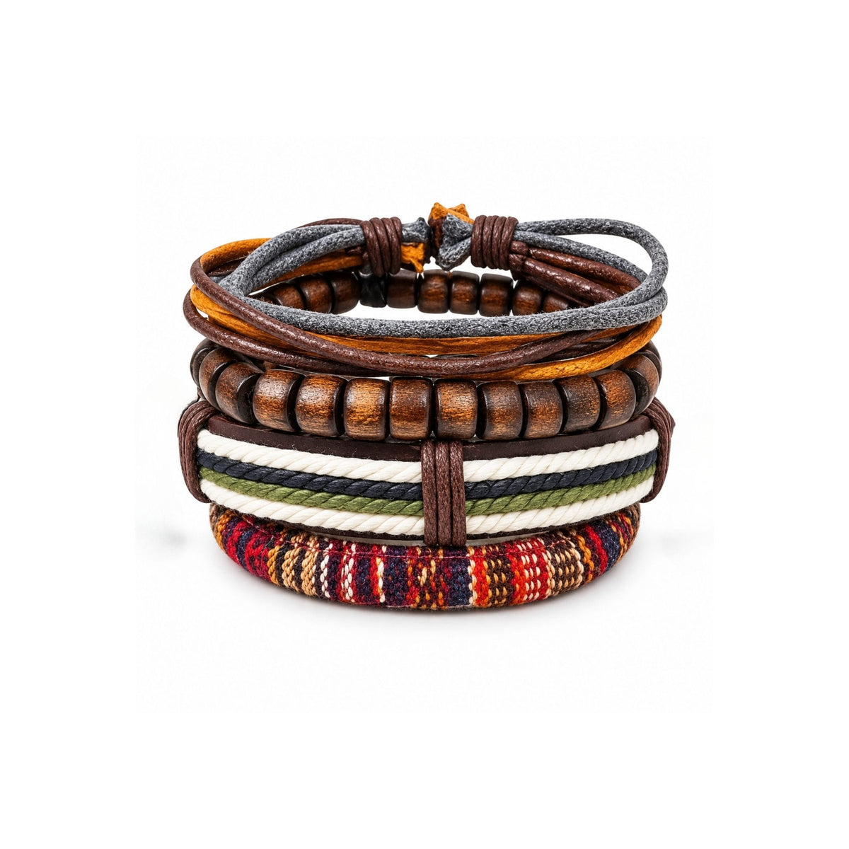 THE MEN THING Leather Bracelet HERITAGE NOMAD - 4 Pcs Genuine Leather Adjustable Bracelet Set for Men & Boys (8 inch)
