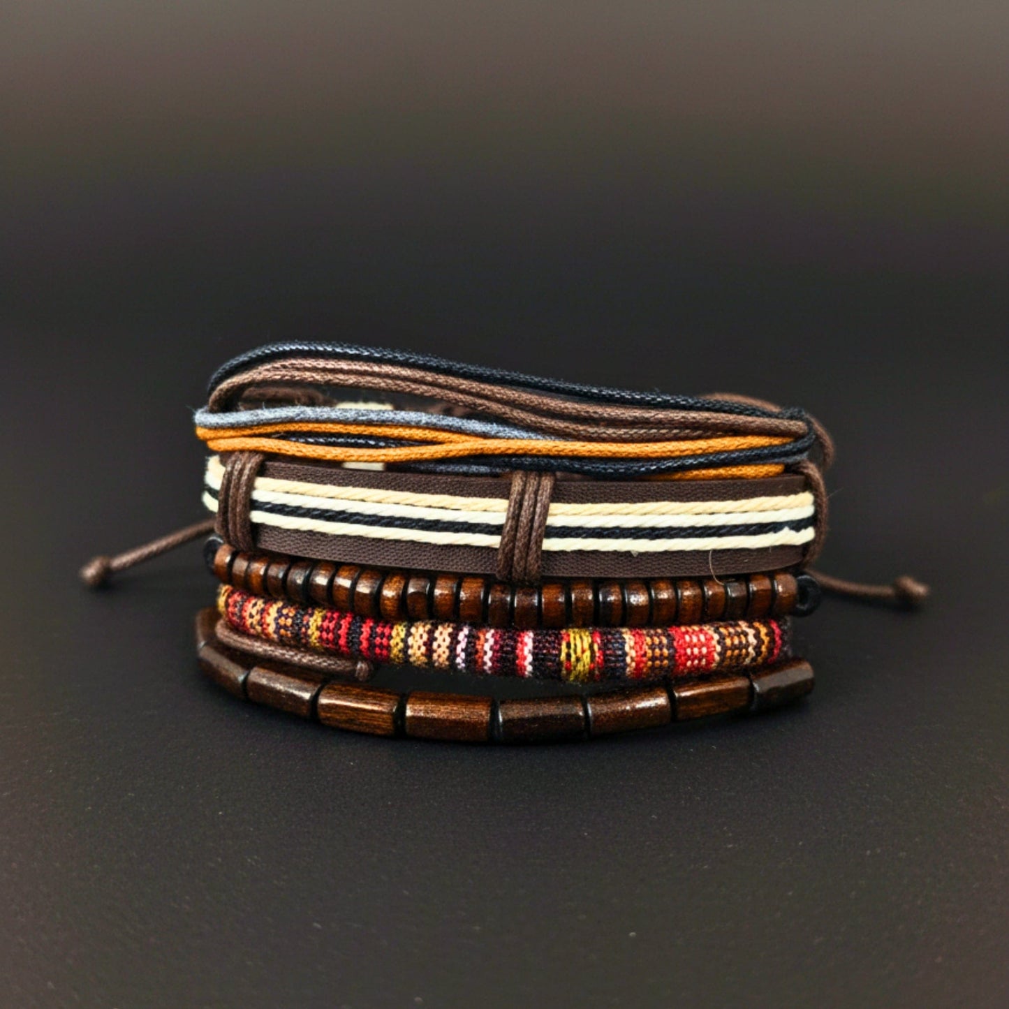 THE MEN THING Leather Bracelet HERITAGE NOMAD - 5 Pcs Genuine Leather Adjustable Bracelet Set for Men & Boys (8 inch)