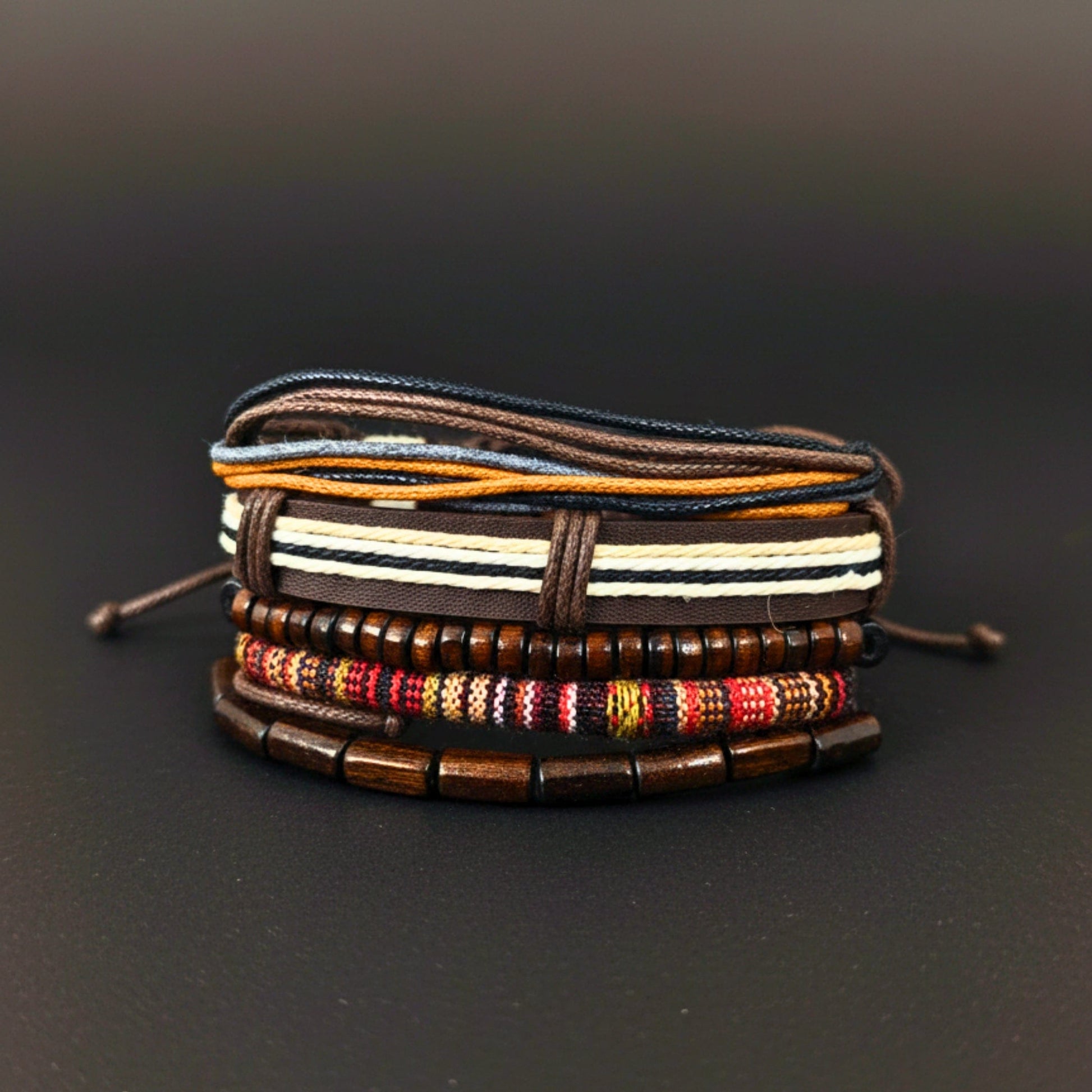 THE MEN THING Leather Bracelet HERITAGE NOMAD - 5 Pcs Genuine Leather Adjustable Bracelet Set for Men & Boys (8 inch)