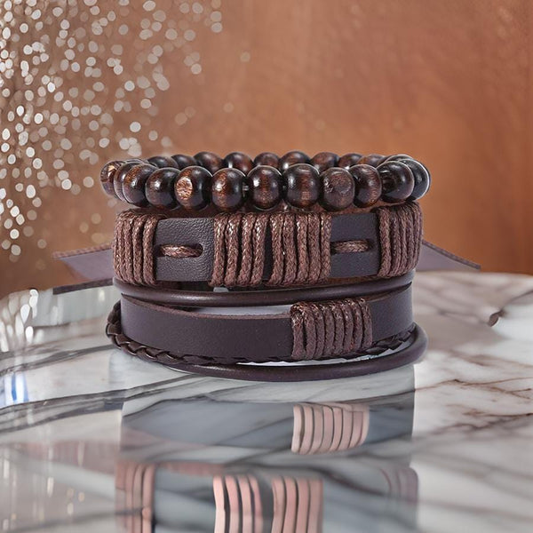 HIGHLAND CUFF - 3 Pcs Genuine Braided Leather Bracelet Set for Men & Boys (8 inch)