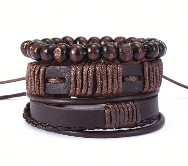 HIGHLAND CUFF - 3 Pcs Genuine Braided Leather Bracelet Set for Men & Boys (8 inch)