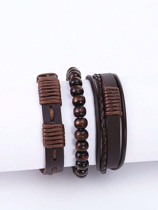 HIGHLAND CUFF - 3 Pcs Genuine Braided Leather Bracelet Set for Men & Boys (8 inch)
