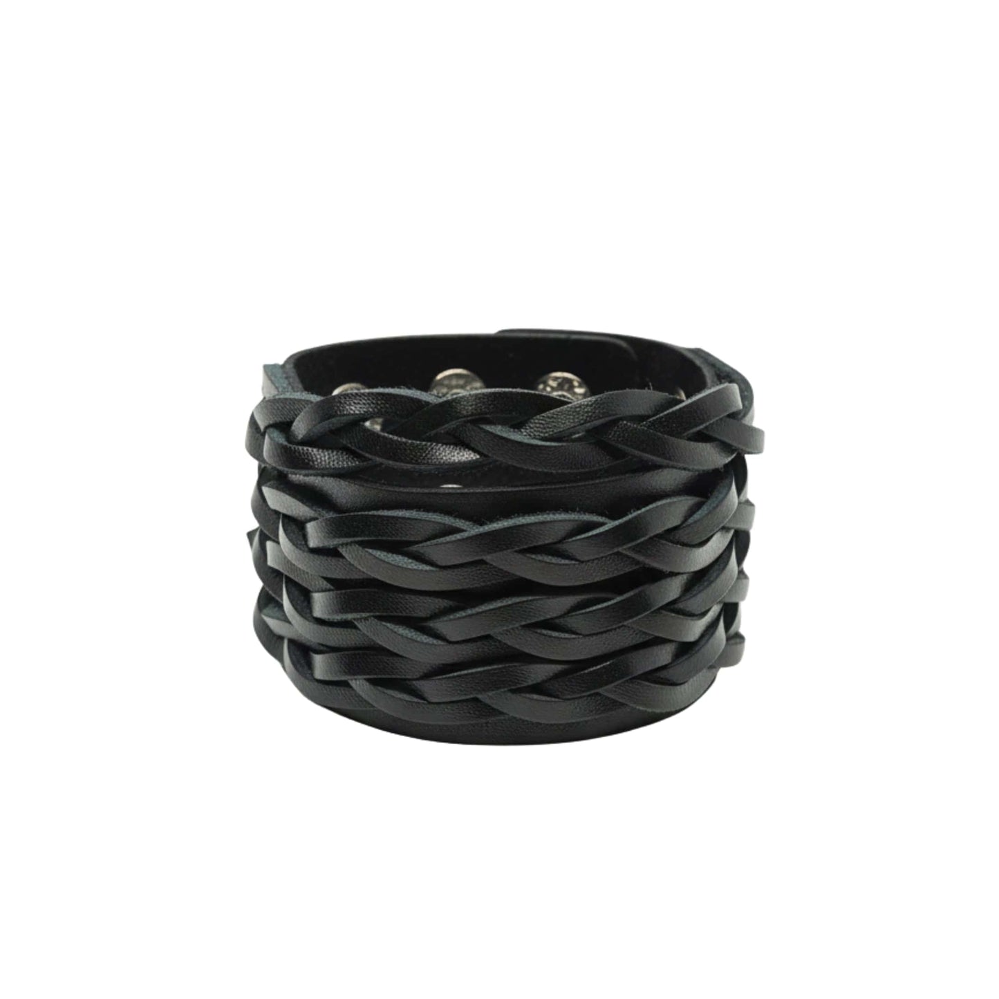 THE MEN THING Leather Bracelet INFERNO TWIST - 50.5mm Black Genuine Leather Adjustable Bracelet for Men & Boys (9 inch)