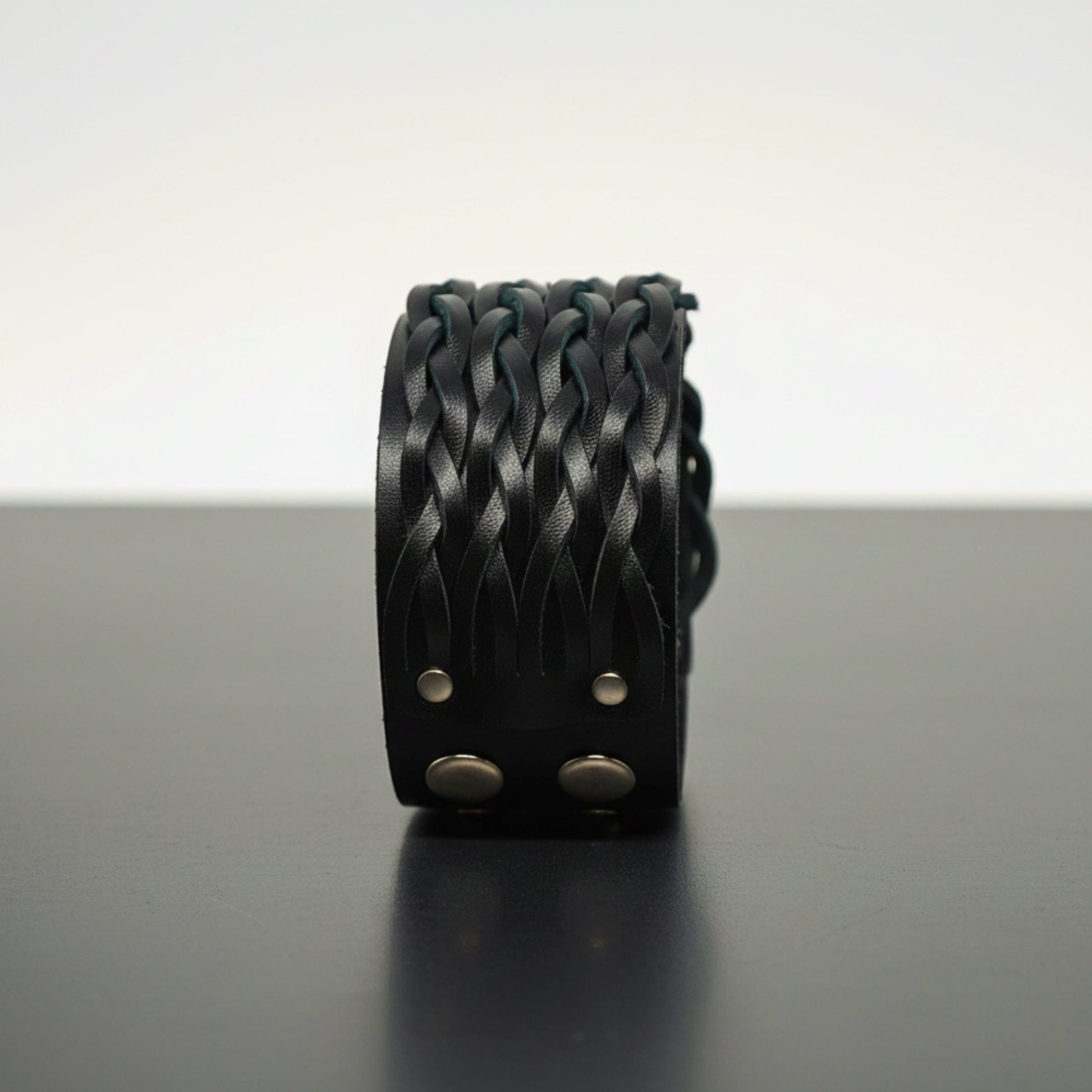 THE MEN THING Leather Bracelet INFERNO TWIST - 50.5mm Black Genuine Leather Adjustable Bracelet for Men & Boys (9 inch)