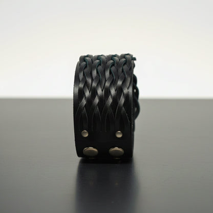 THE MEN THING Leather Bracelet INFERNO TWIST - 50.5mm Black Genuine Leather Adjustable Bracelet for Men & Boys (9 inch)