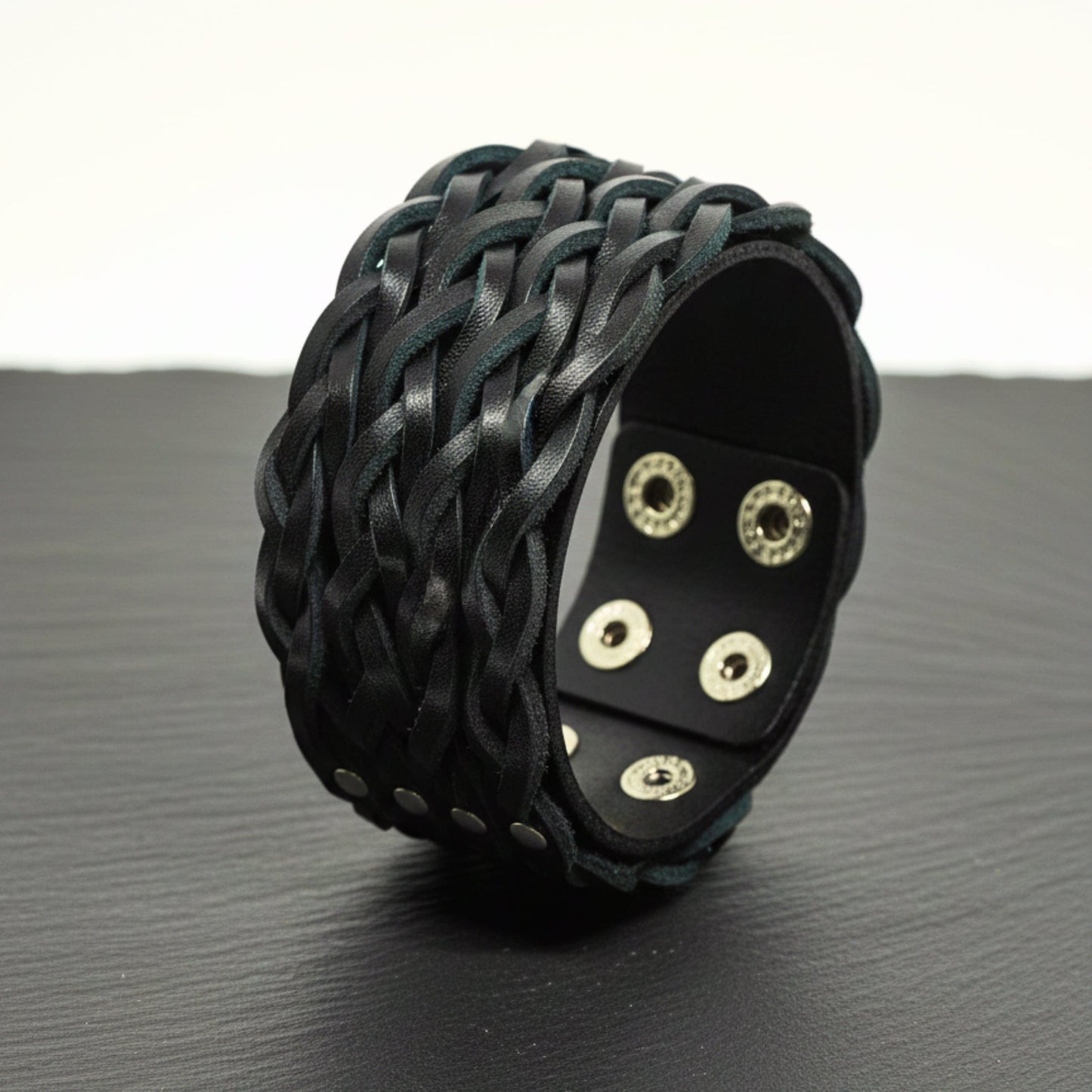 THE MEN THING Leather Bracelet INFERNO TWIST - 50.5mm Black Genuine Leather Adjustable Bracelet for Men & Boys (9 inch)