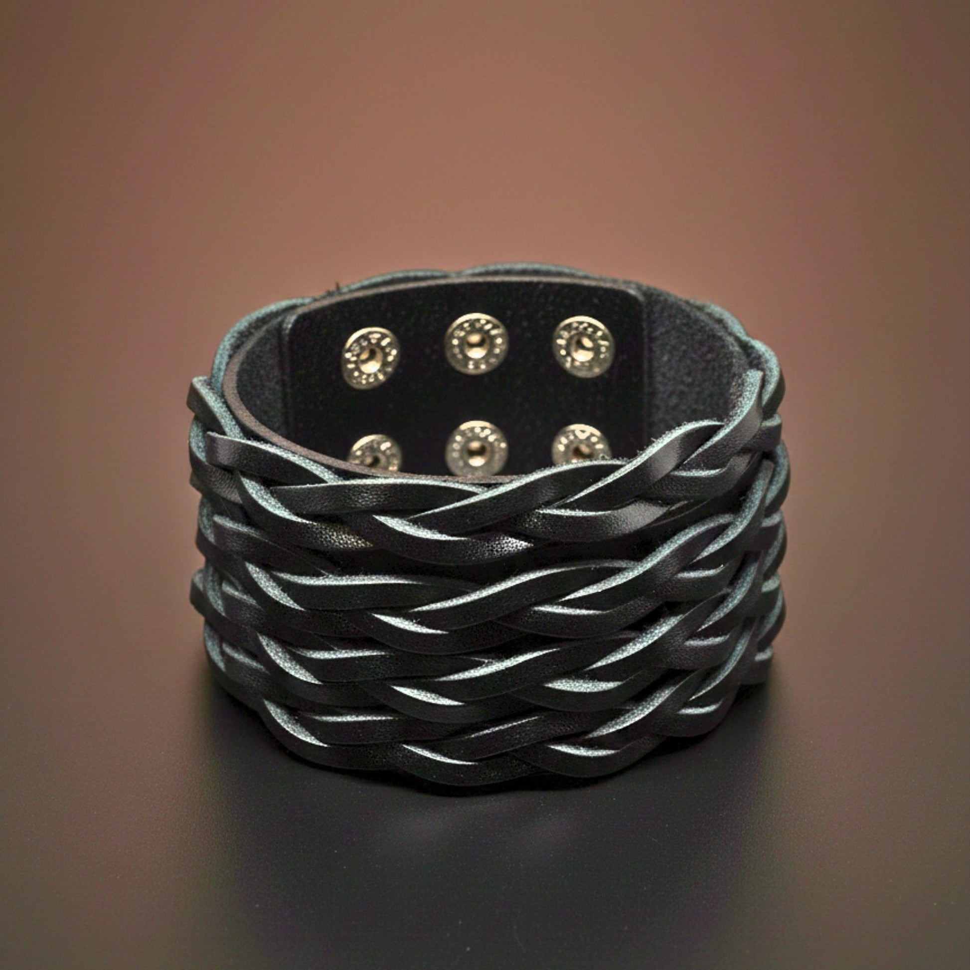 THE MEN THING Leather Bracelet INFERNO TWIST - 50.5mm Black Genuine Leather Adjustable Bracelet for Men & Boys (9 inch)