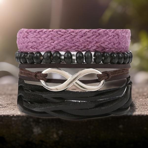 INFINITE LEGACY - 4 Pcs Genuine Braided Leather Bracelet Set for Men & Boys (8 inch)