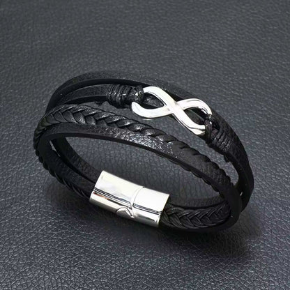 THE MEN THING Leather Bracelet INFINITE ROGUE - Black 25mm Genuine Leather Multi-Layer Braided Bracelet with Stainless Steel Magnetic Buckle for Men & Boys (8 inch)