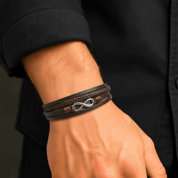INFINITE ROGUE - Dark Brown 25mm Genuine Leather Bracelet with Stainless Steel Magnetic Buckle for Men & Boys (8 inch)