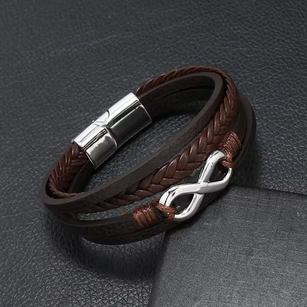 INFINITE ROGUE - Dark Brown 25mm Genuine Leather Bracelet with Stainless Steel Magnetic Buckle for Men & Boys (8 inch)