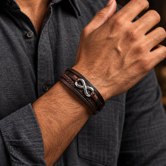 THE MEN THING Leather Bracelet INFINITE ROGUE - Dark Brown 25mm Genuine Leather Bracelet with Stainless Steel Magnetic Buckle for Men & Boys (8 inch)